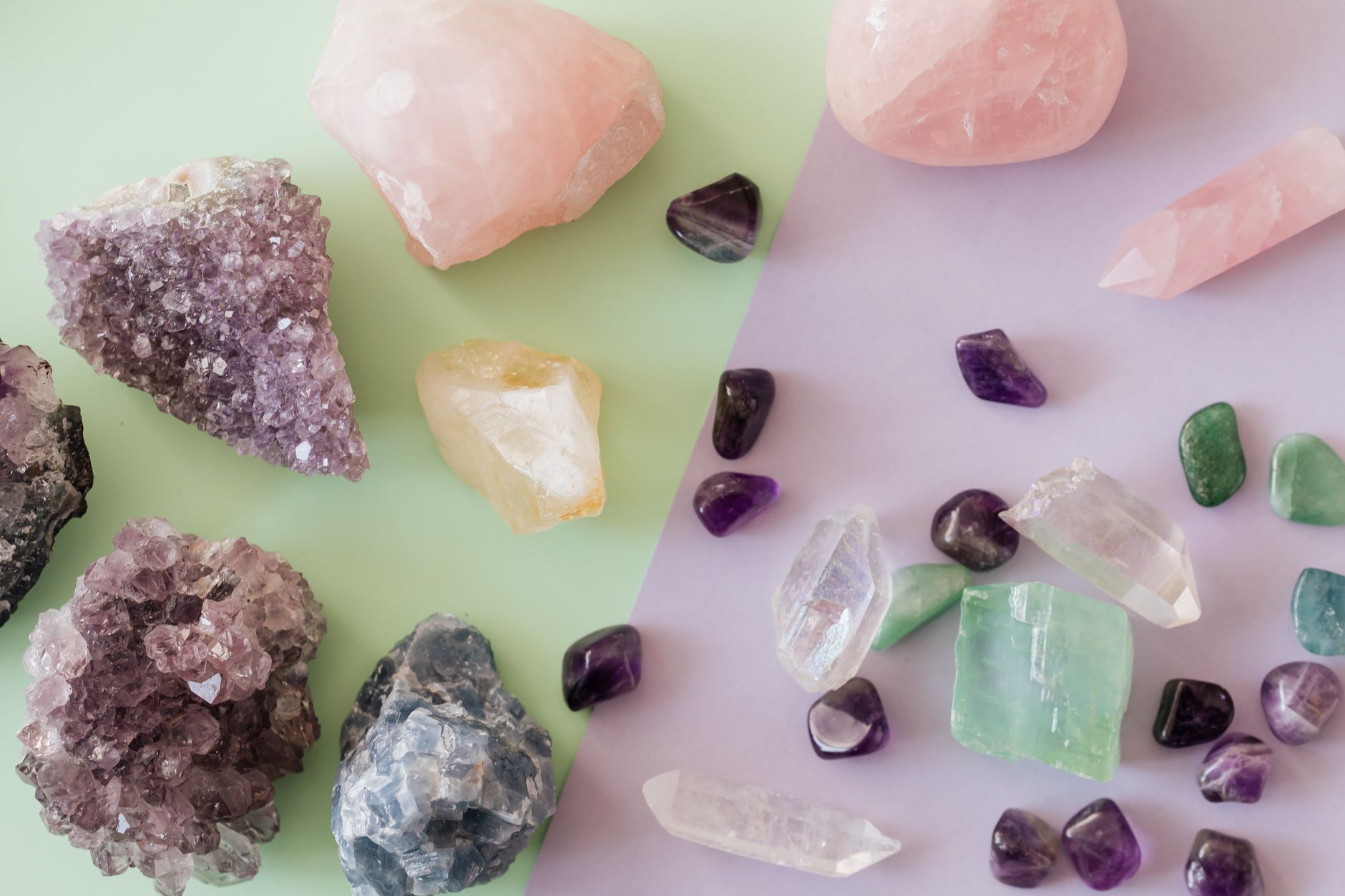 Rose quartz & green stones